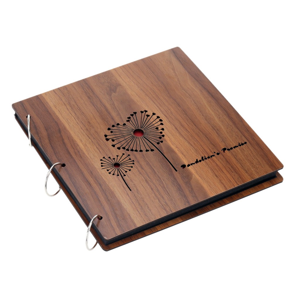 26*26cm Creative Vintage DIY Loose-leaf Photo Album Scrapbook Autograph Book Brown Wood Cover Footprint 5#
