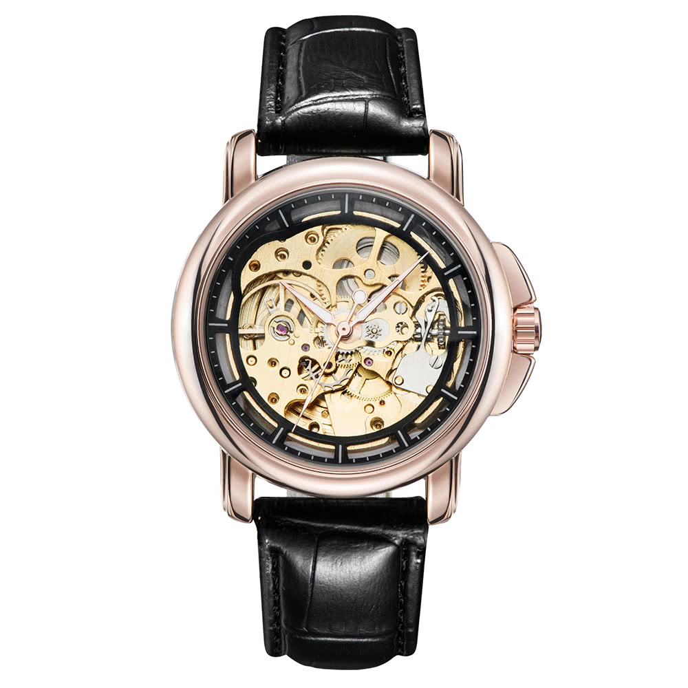 TEVISE Luxury Genuine Leather/Stainless Steel Skeleton Men Automatic Mechanical Watch 30M Water-Resistant Self-Winding Man Watch Fashion Casual Wristwatch + Box
