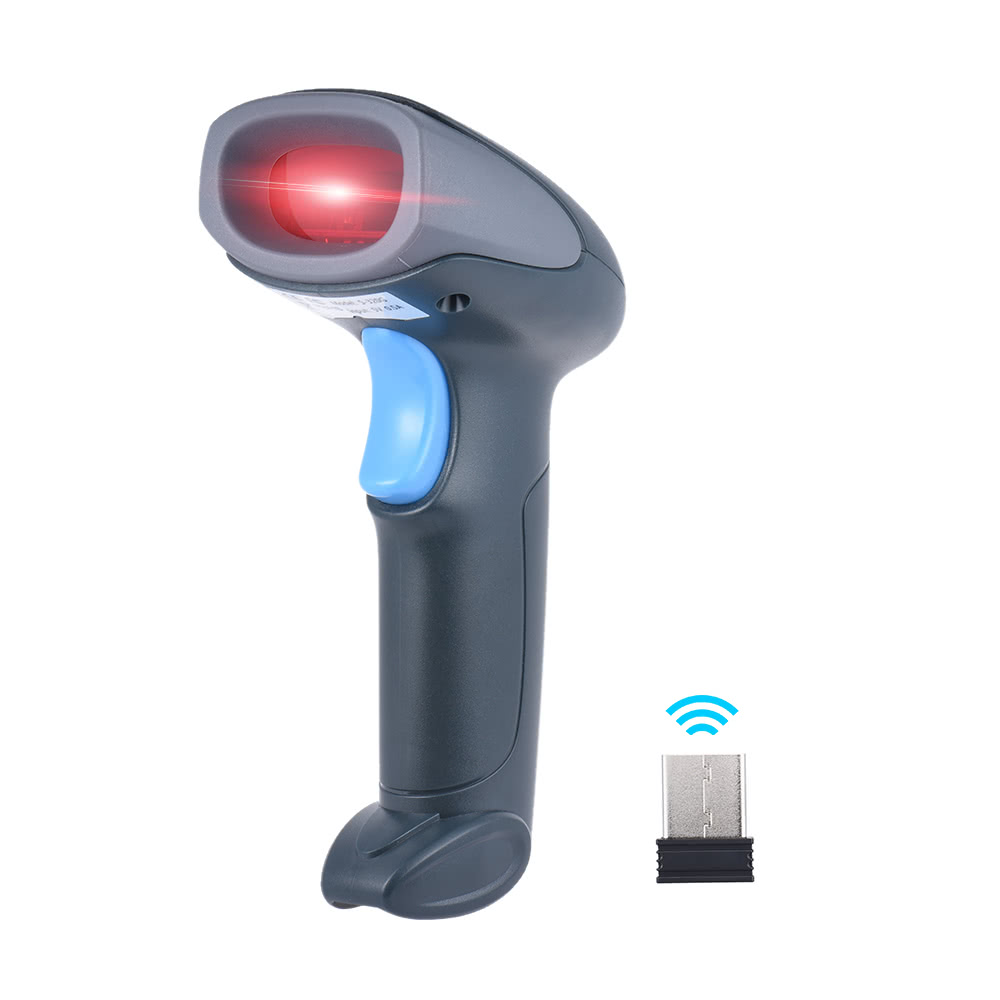 Handheld 2.4G Wireless/ Wired Barcode Scanner Bar Code Reader with Receiver USB Cable for Supermarket Library Express Company Retail Store Warehouse