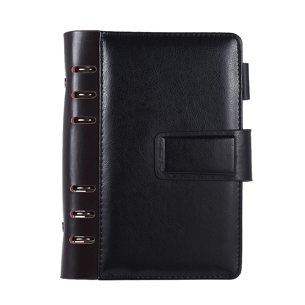 A6 PU Loose-leaf Spiral Notebook Binder Business Planner Dairy Agenda Vintage Office Stationery With Card Photo Slot Pen Holder Magnetic Cover Gift Without Pen