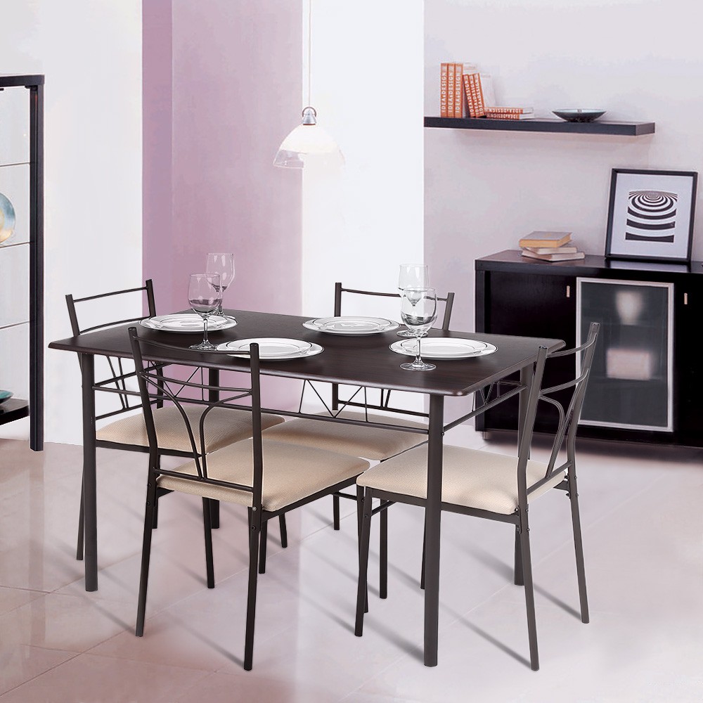 Ikayaa 5pcs Modern Metal Frame Dining Kitchen Table 4 Chairs Set Diy Does Not Apply