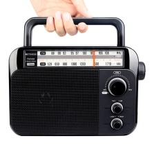 Retekess TR604 AM / FM Radio for the Elderly Two Band Radio Portable Handle Battery & AC Powered Black