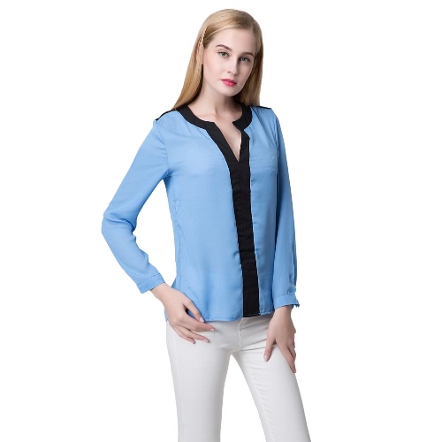 Fashion Contrast V Neck Long Sleeve Chiffon Blouse for Women от Tomtop.com INT Fashion Contrast V Neck Long Sleeve Chiffon Blouse for Women от Tomtop.com INT