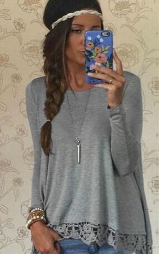 Chic Women Casual Round Neck Long Sleeve Crochet Lace Irregular Hem T-Shirt от Tomtop.com INT Chic Women Casual Round Neck Long Sleeve Crochet Lace Irregular Hem T-Shirt от Tomtop.com INT